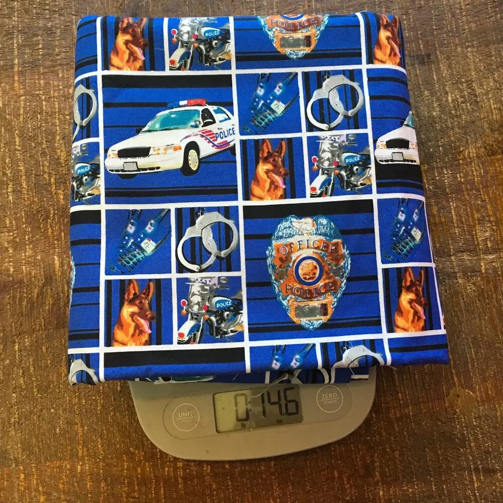3 yds Cotton Fabric Police Officer Cop Badge Handcuffs Car K9 Radio PD-1115